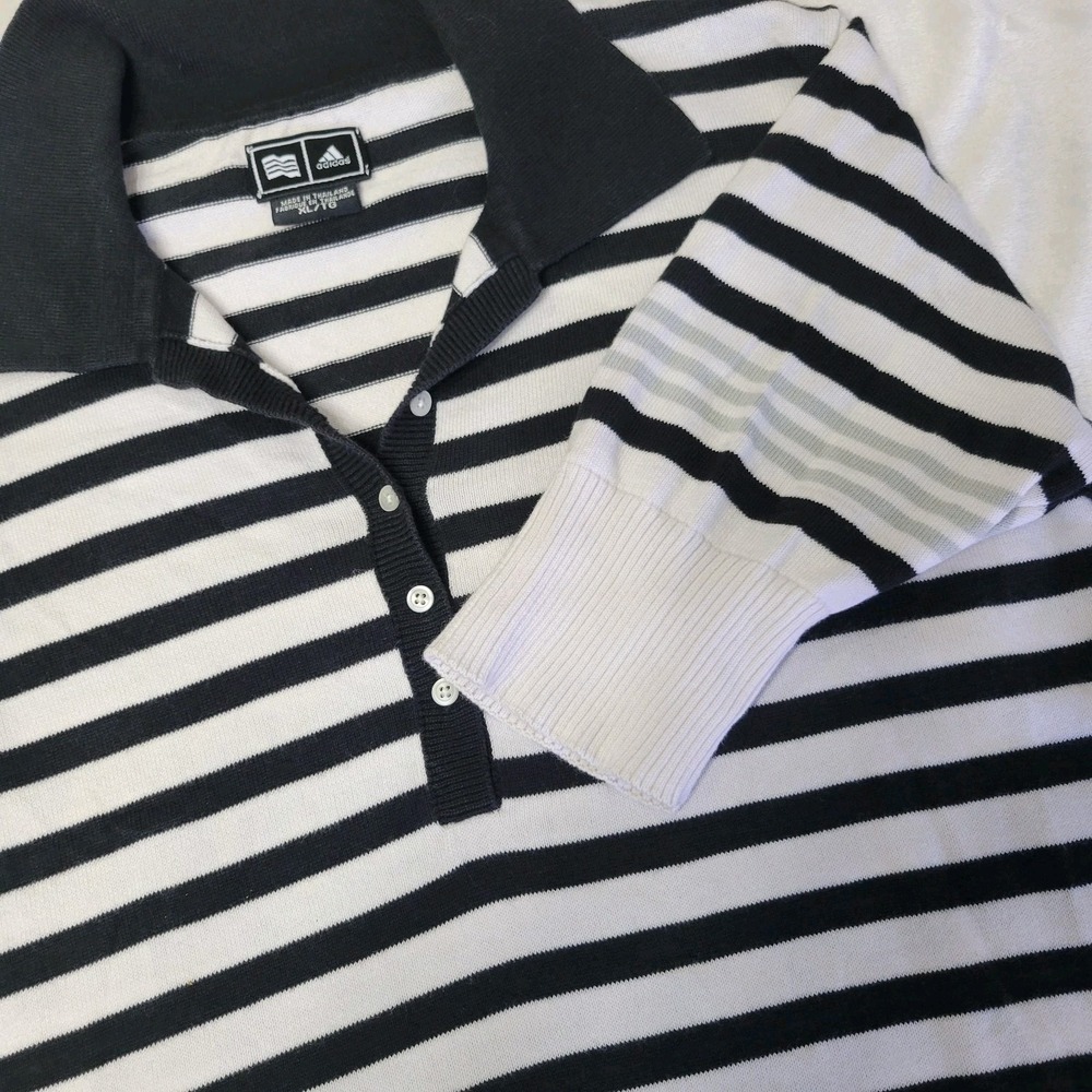Adidas Womens XL Short Sleeve Striped Sweater Y2K Button Up Golf Preppy